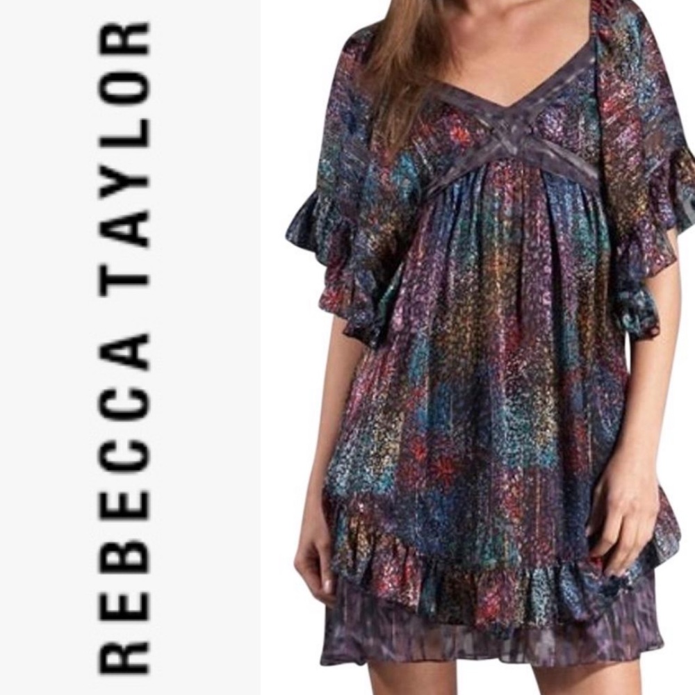 Rebecca Taylor Silk Metallic Butterfly Dress 0